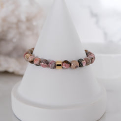 6mm rhodochrosite gemstone bracelet in gold