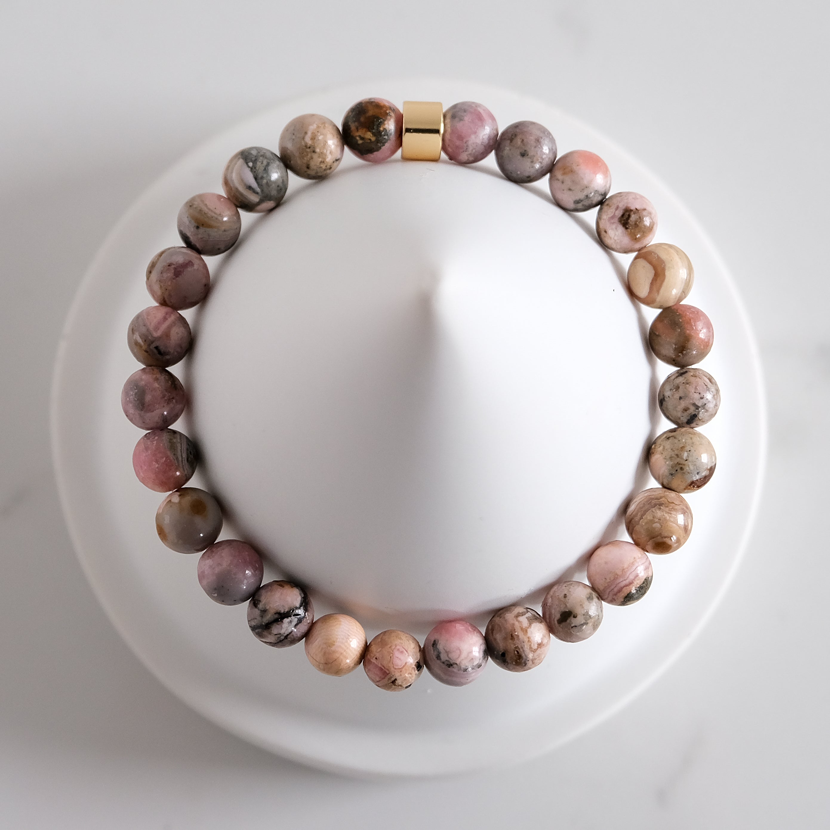 6mm rhodochrosite gemstone bracelet sample sale from above