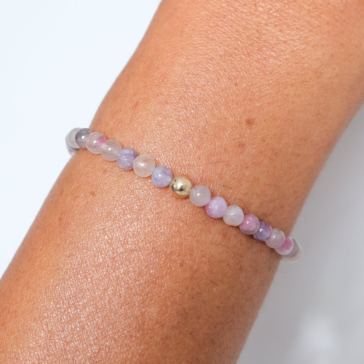 Tourmaline gemstone bracelet sample sale worn on a model's wrist