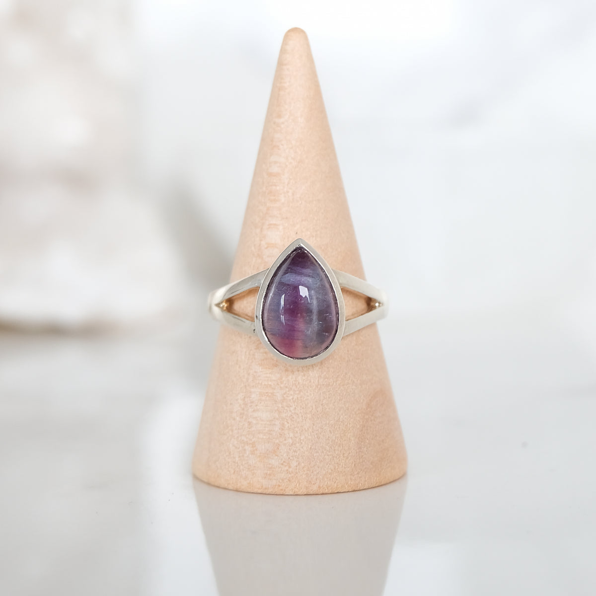 Rainbow Fluorite silver gemstone ring