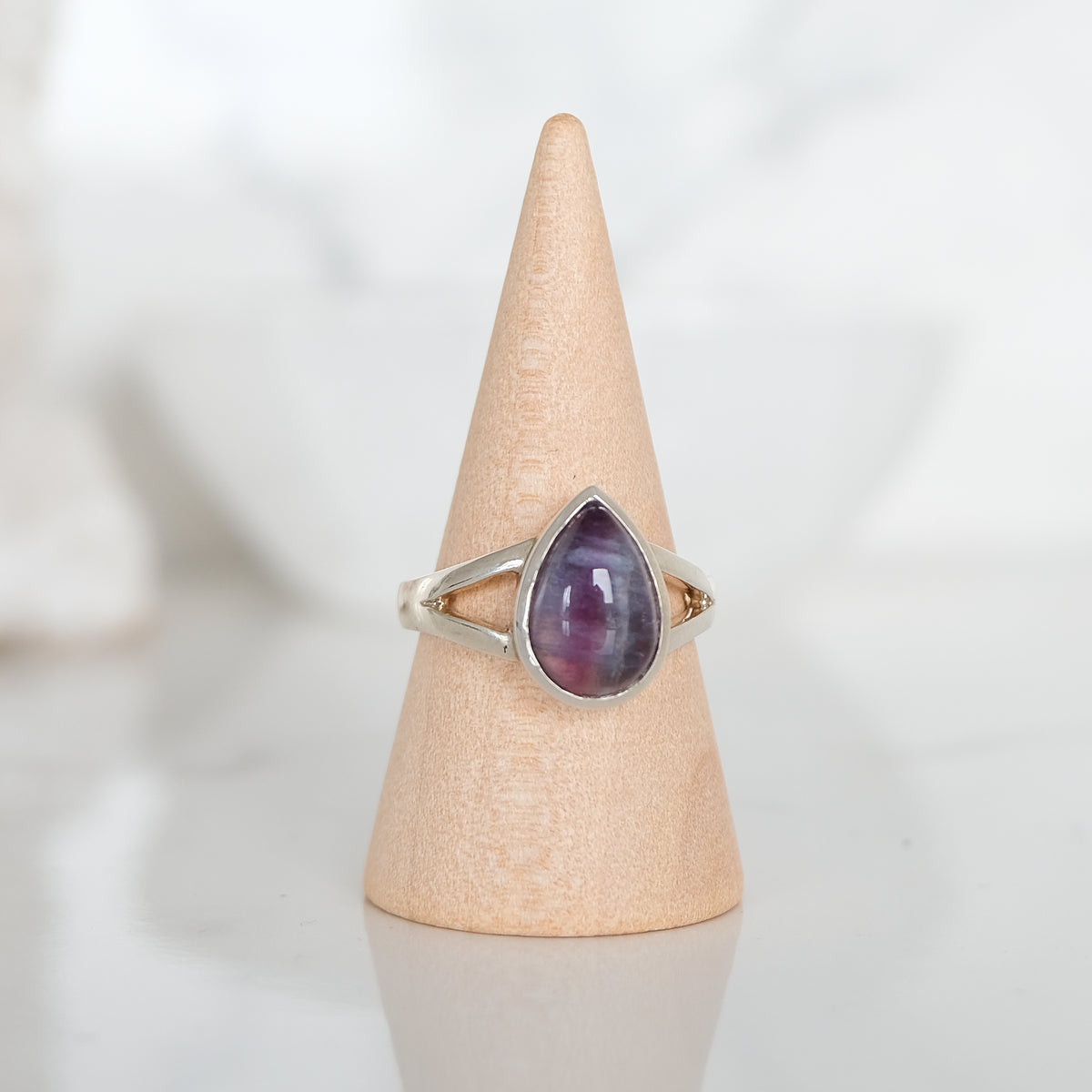 Rainbow Fluorite silver gemstone ring