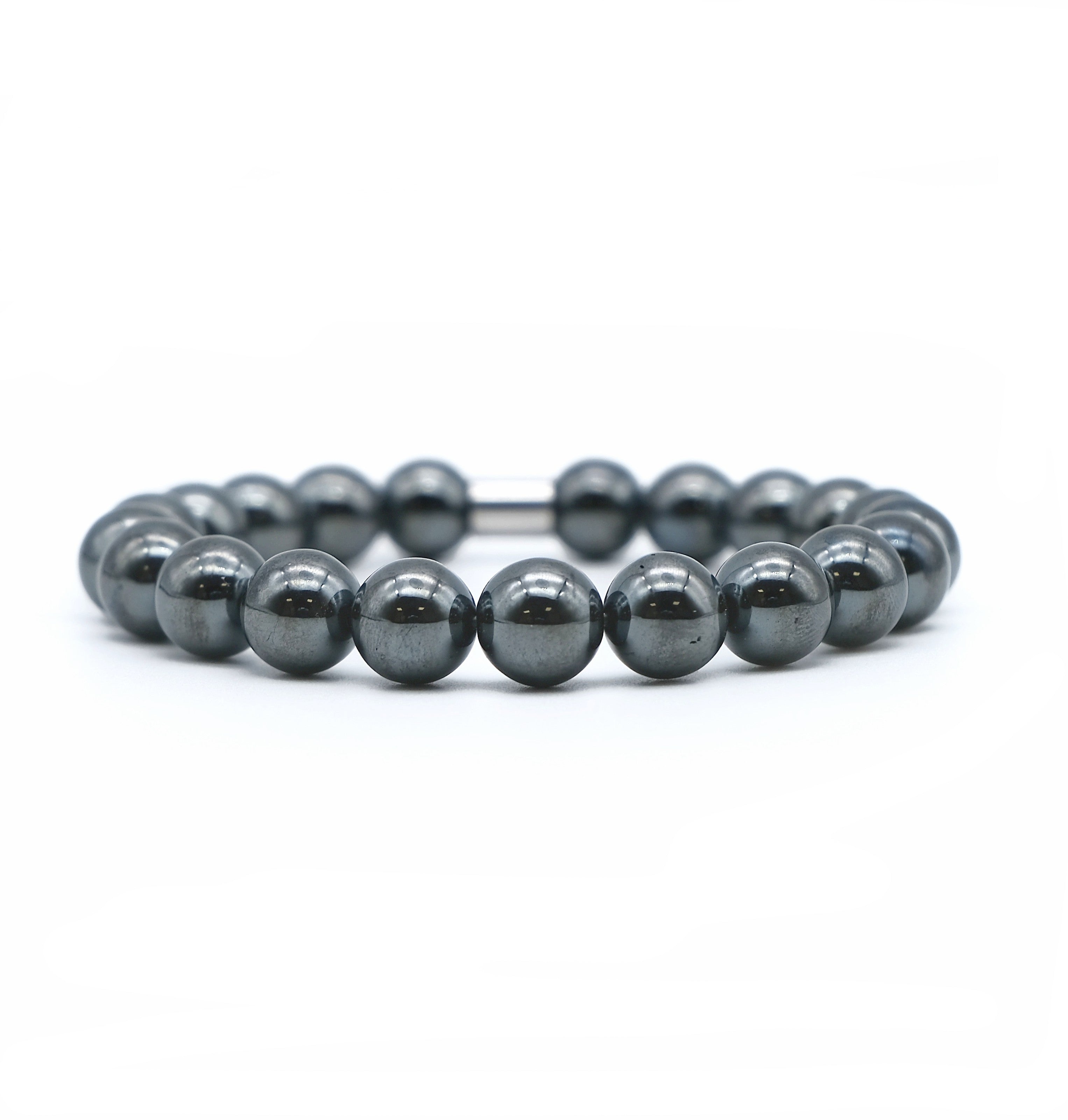 hematite gemstone bracelet in 10mm beads with steel accessory
