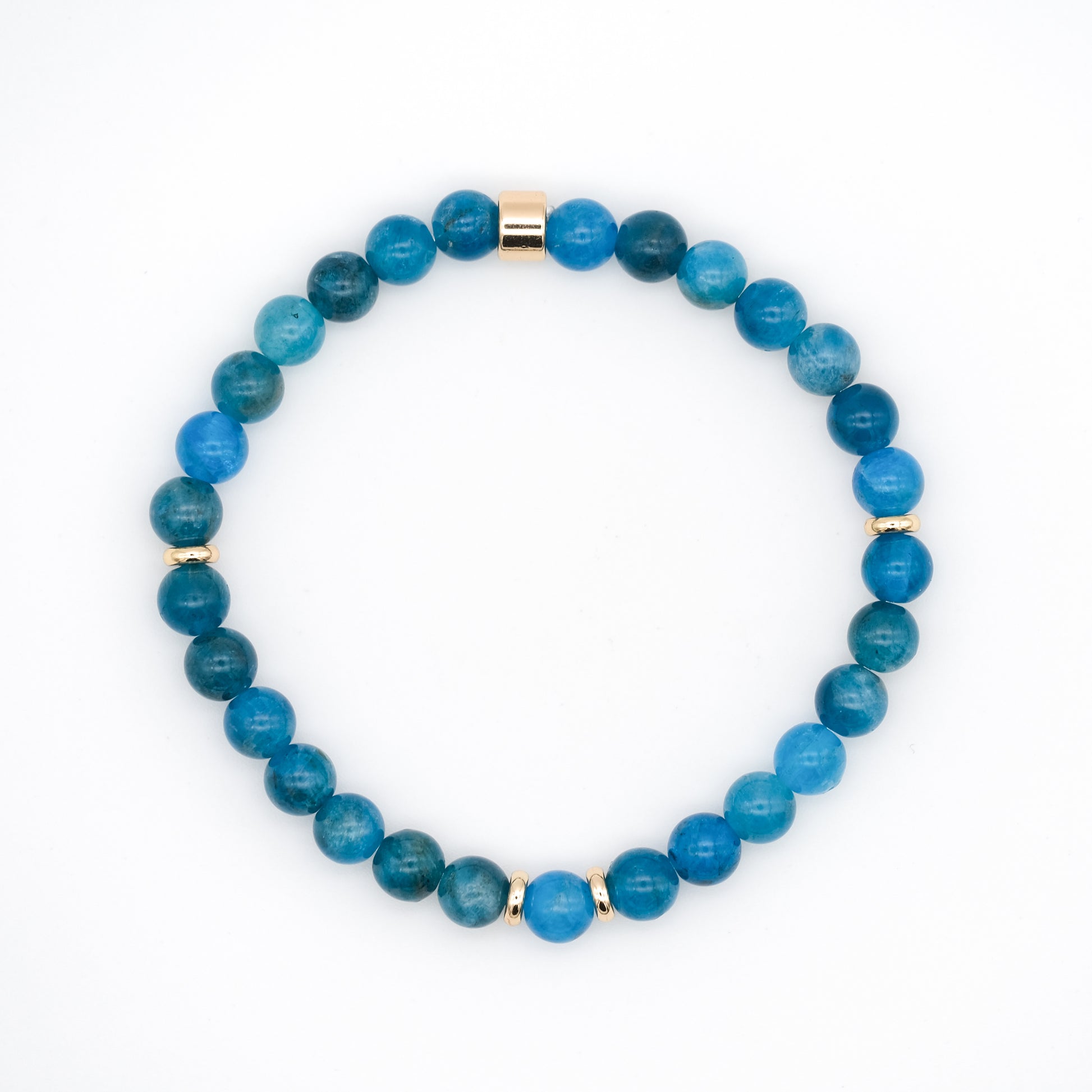 Apatite gemstone bracelet in 6mm with gold accessories from above