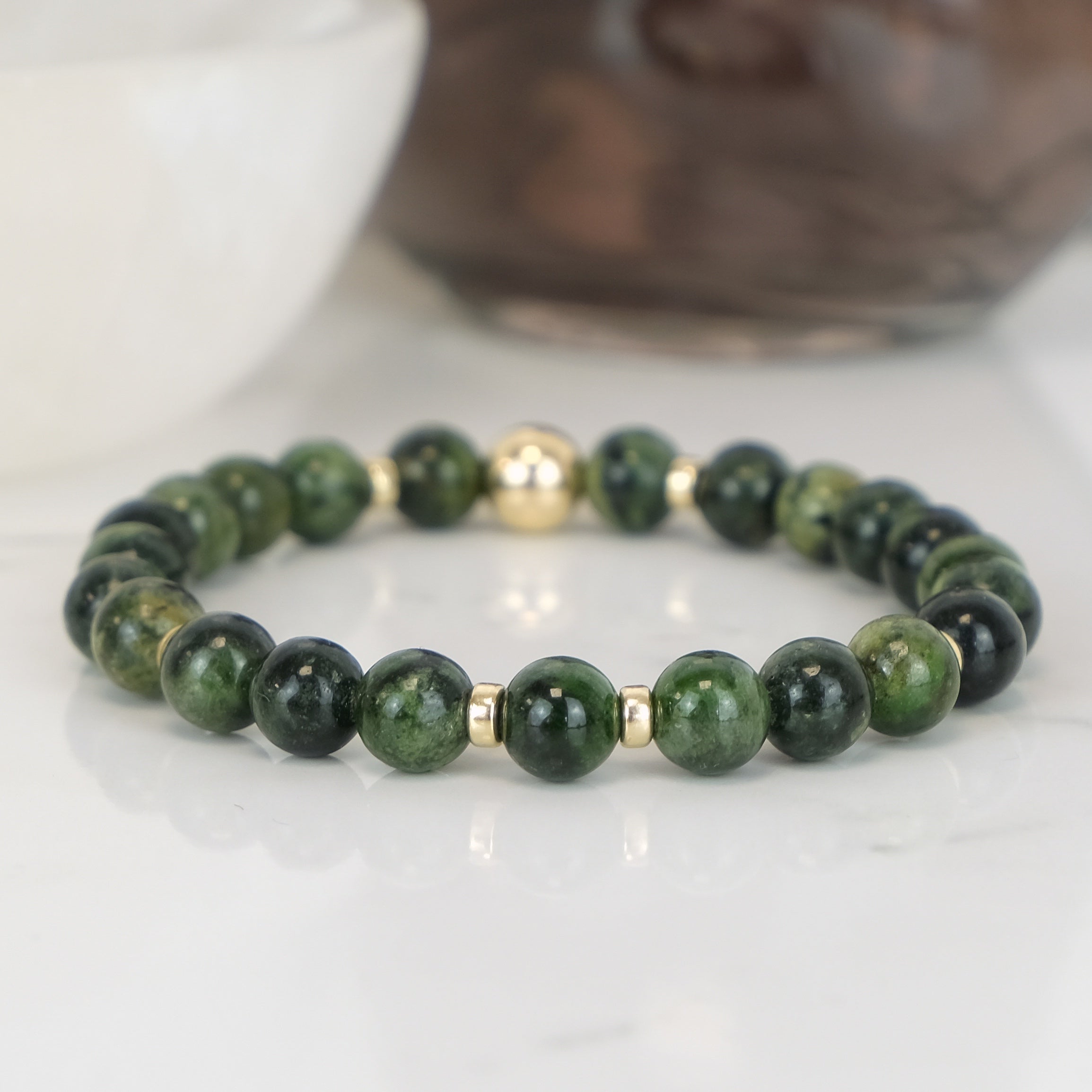 Diopside gemstone bracelet with gold filled accessories