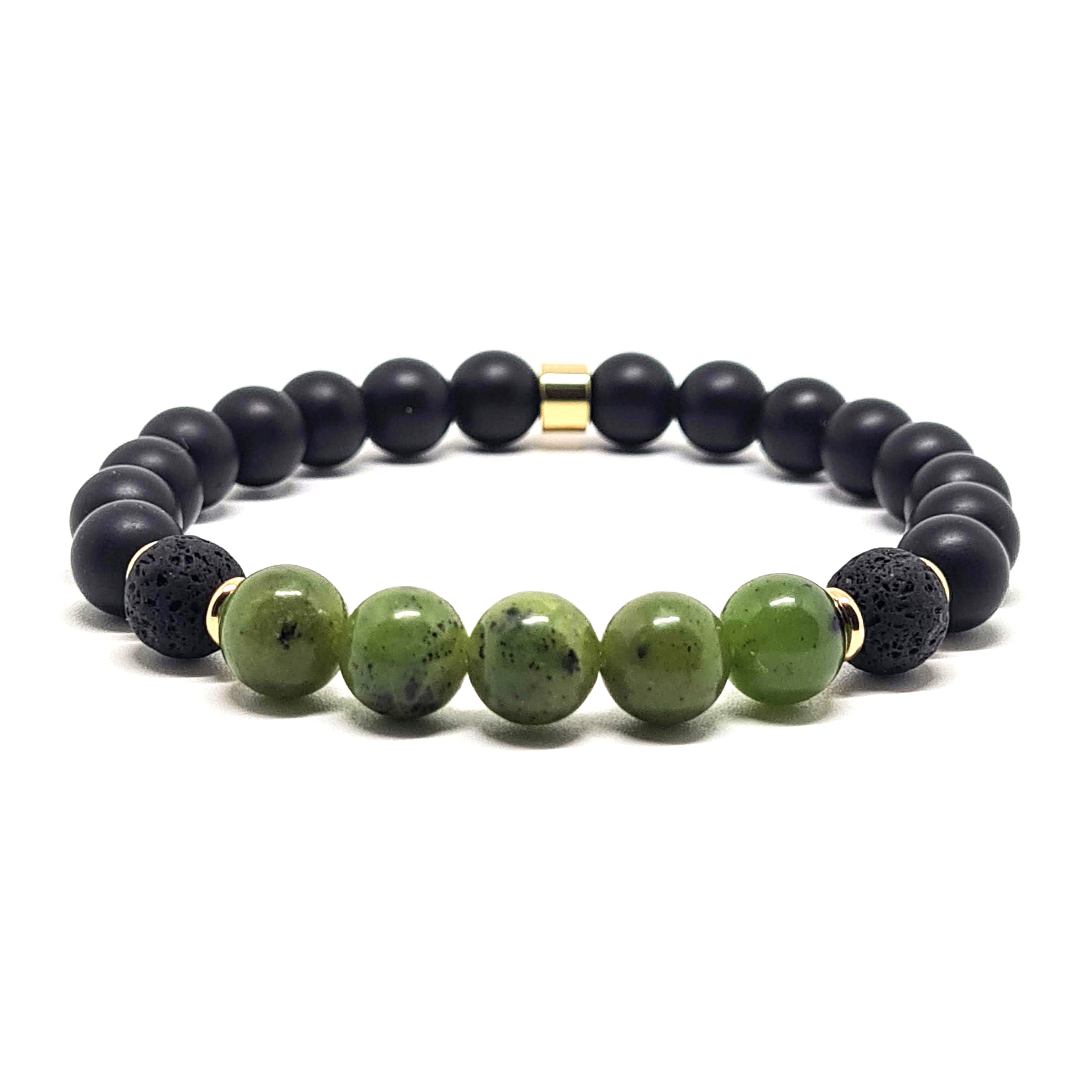 A Matt Onyx Jade and Lave stone Bracelet with 18ct gold plated accessories