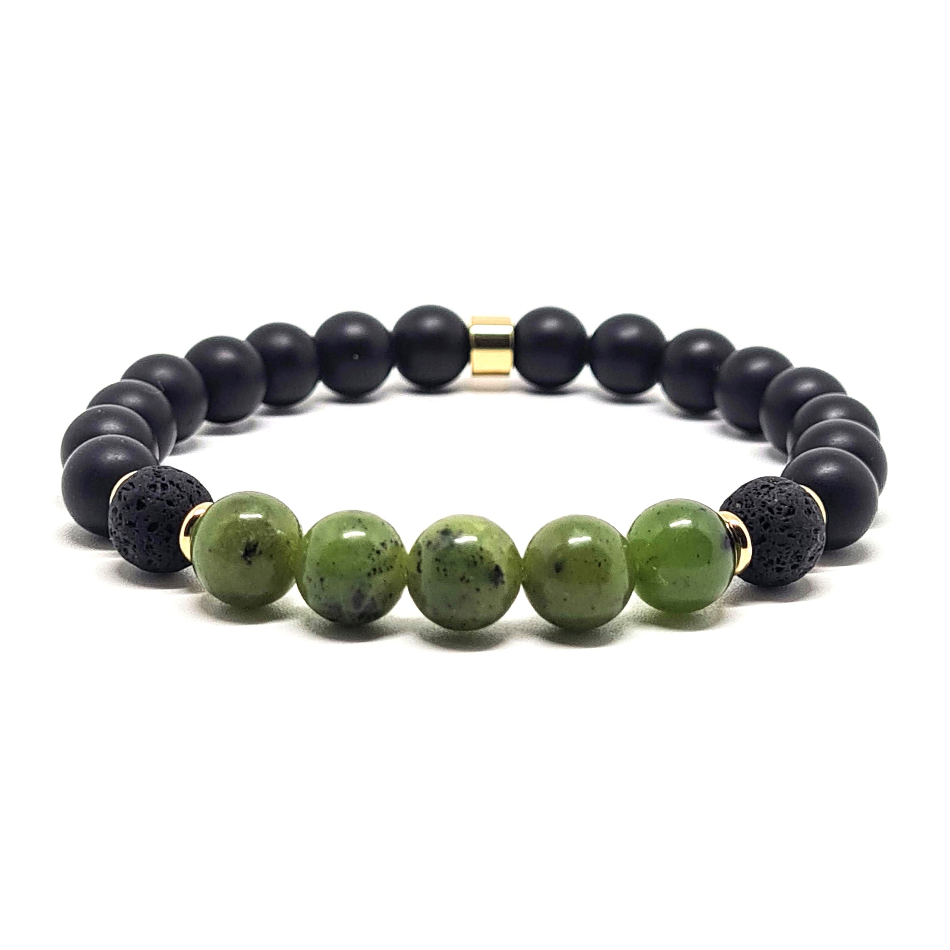 A Matt Onyx Jade and Lave stone Bracelet with 18ct gold plated accessories