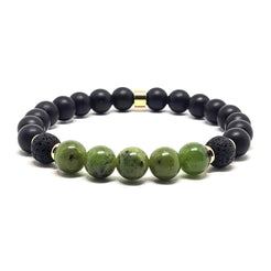 A Matt Onyx Jade and Lave stone Bracelet with 18ct gold plated accessories