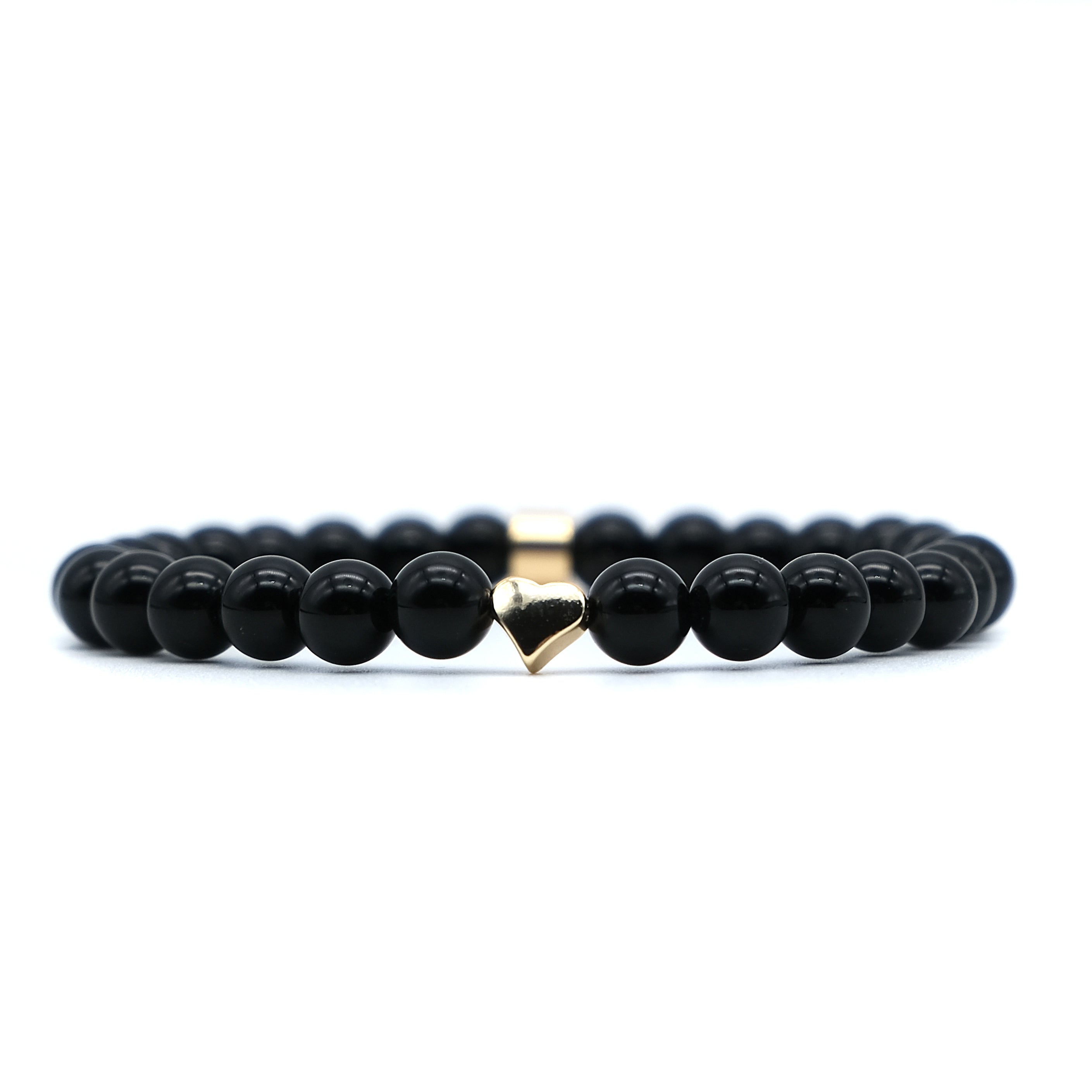 Black Onyx 6mm Gemstone Bracelet with 18ct gold plated heart 