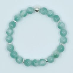Green Moonstone gemstone bracelet with silver accents from above