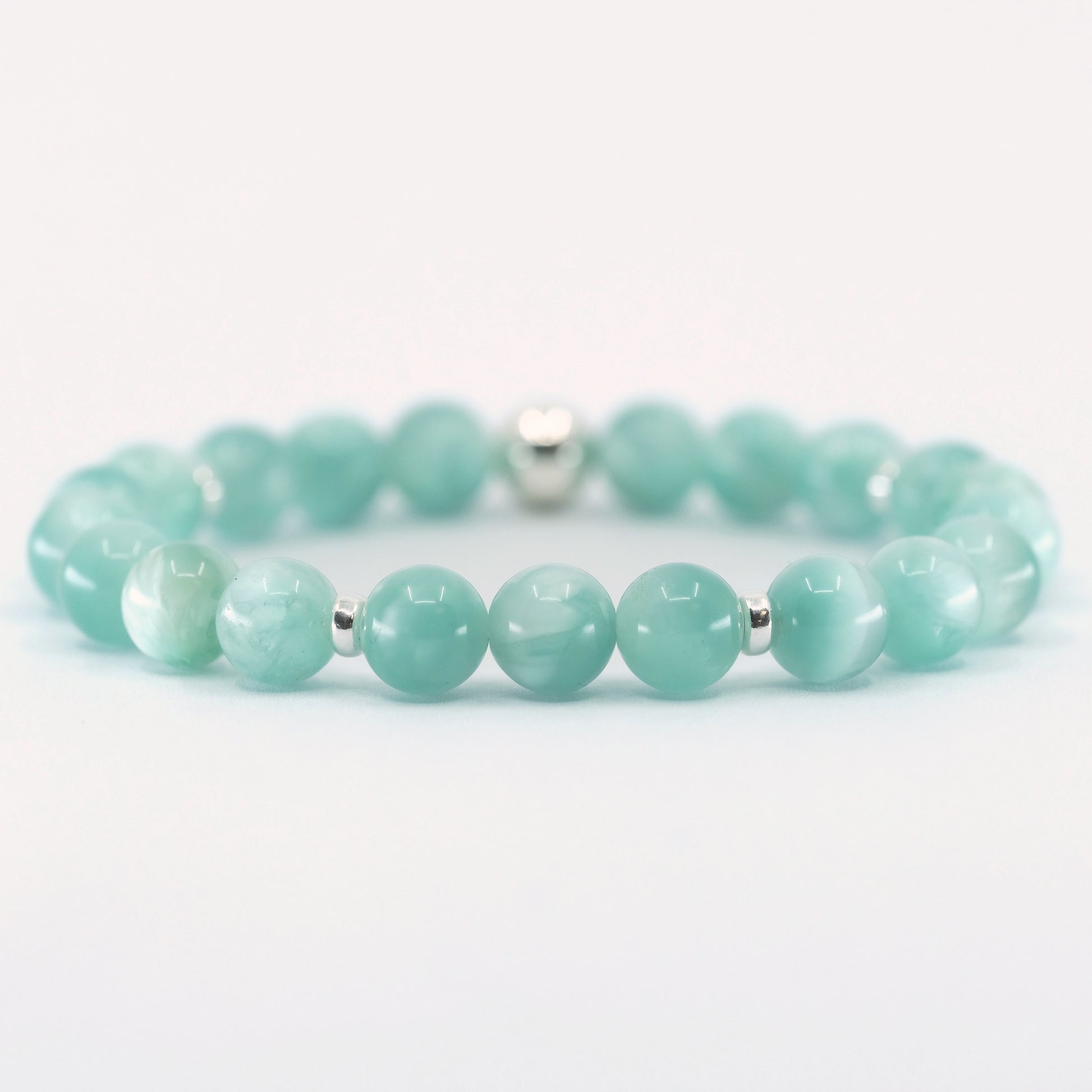 Green Moonstone gemstone bracelet with silver accents