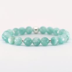 Green Moonstone gemstone bracelet with silver accents