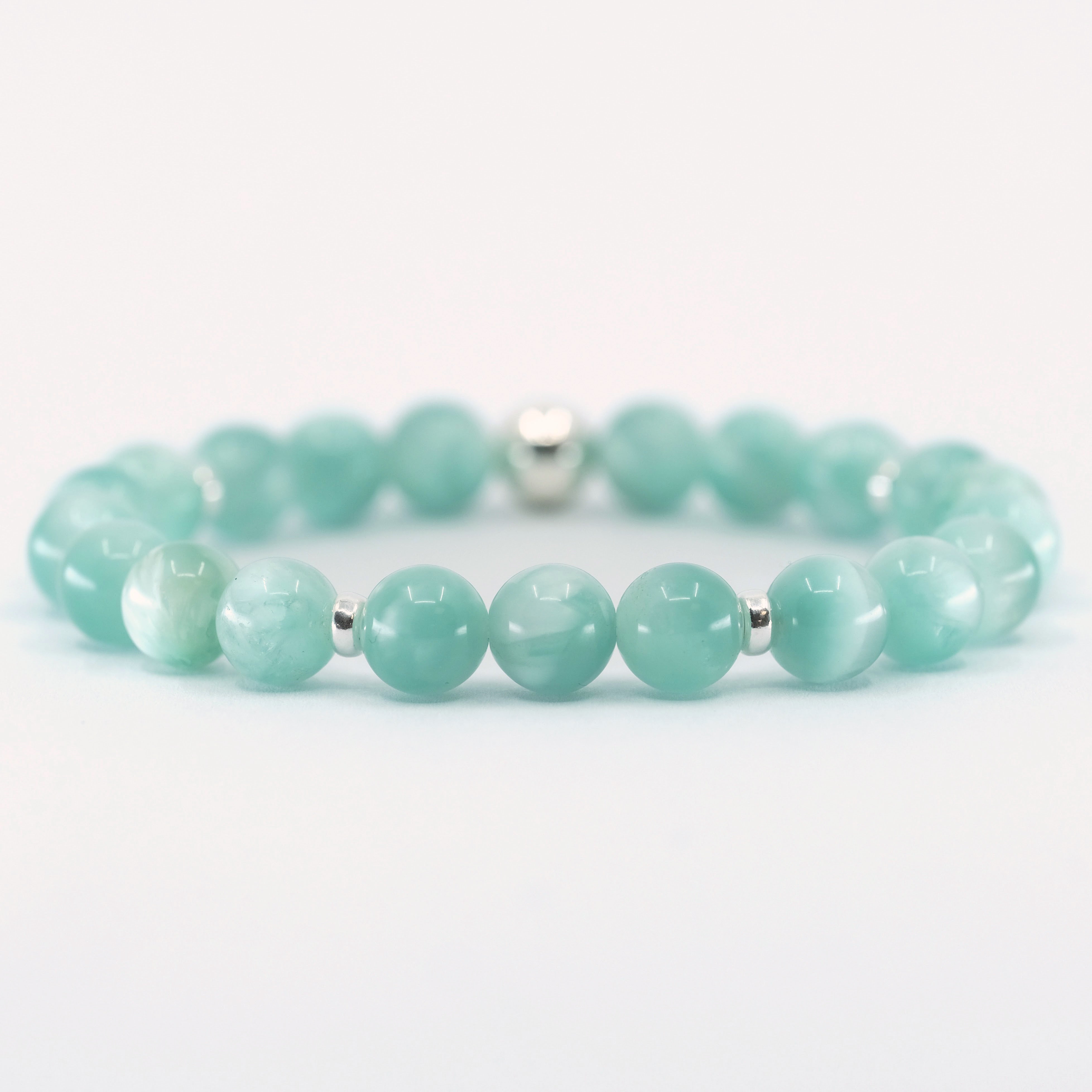 Green Moonstone gemstone bracelet with silver accents