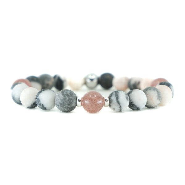 PINK ZEBRA JASPER & STRAWBERRY QUARTZ ENERGY GEMSTONE BRACELET