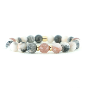 PINK ZEBRA JASPER & STRAWBERRY QUARTZ ENERGY GEMSTONE BRACELET