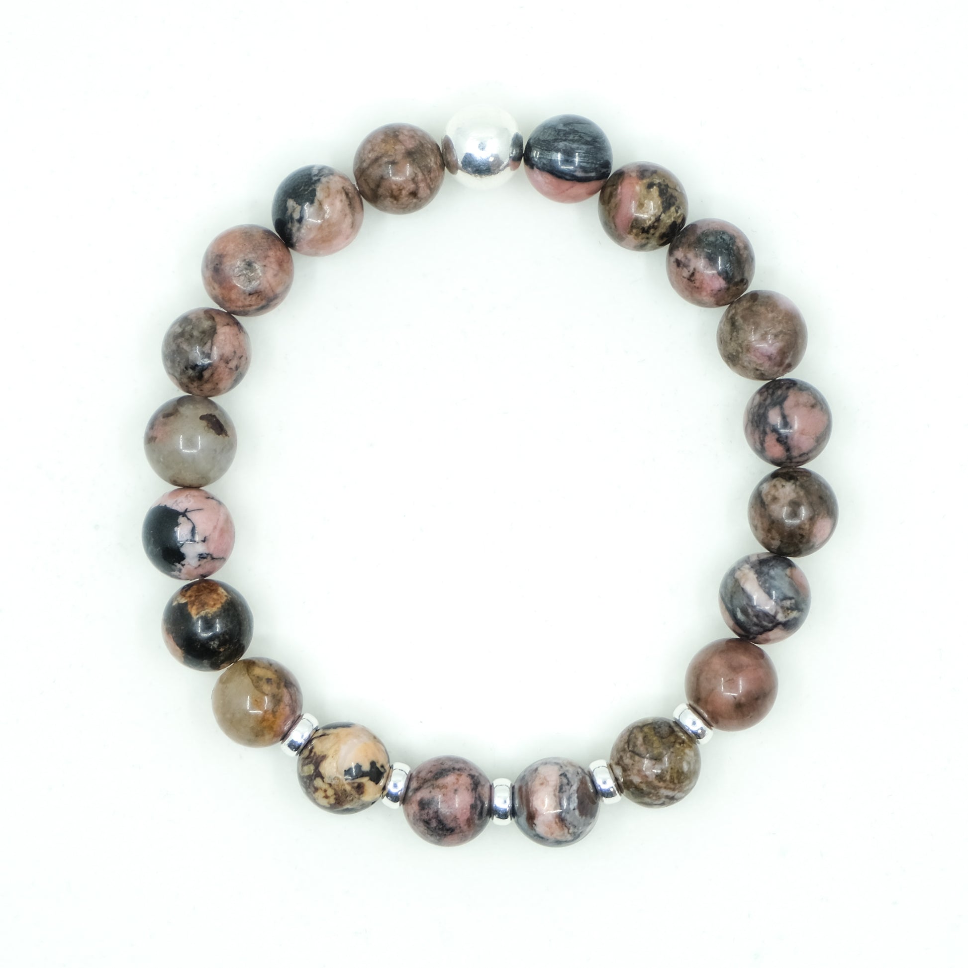 8mm rhodonite bracelet with 925 silver accessories from above