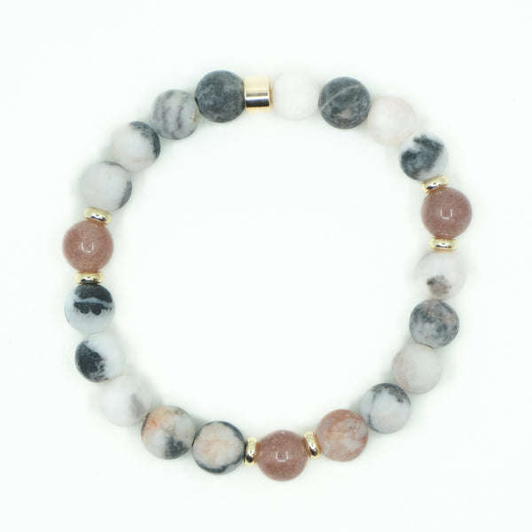 PINK ZEBRA JASPER & STRAWBERRY QUARTZ ENERGY GEMSTONE BRACELET
