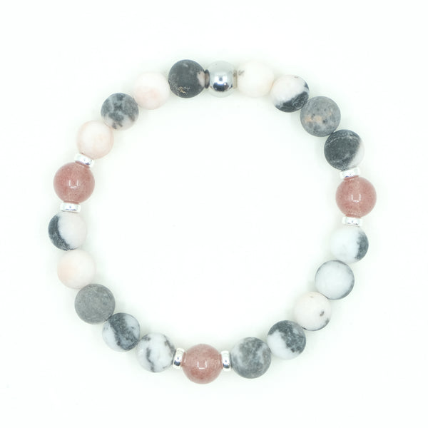 PINK ZEBRA JASPER & STRAWBERRY QUARTZ ENERGY GEMSTONE BRACELET