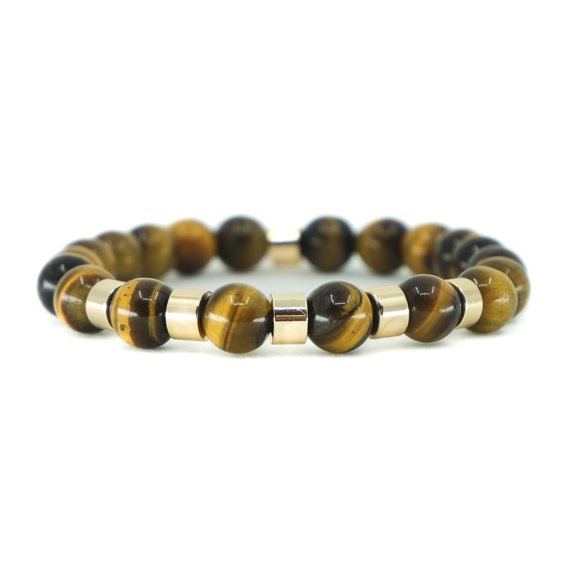 Tiger Eye gemstone bracelet in 8mm beads with gold accessories