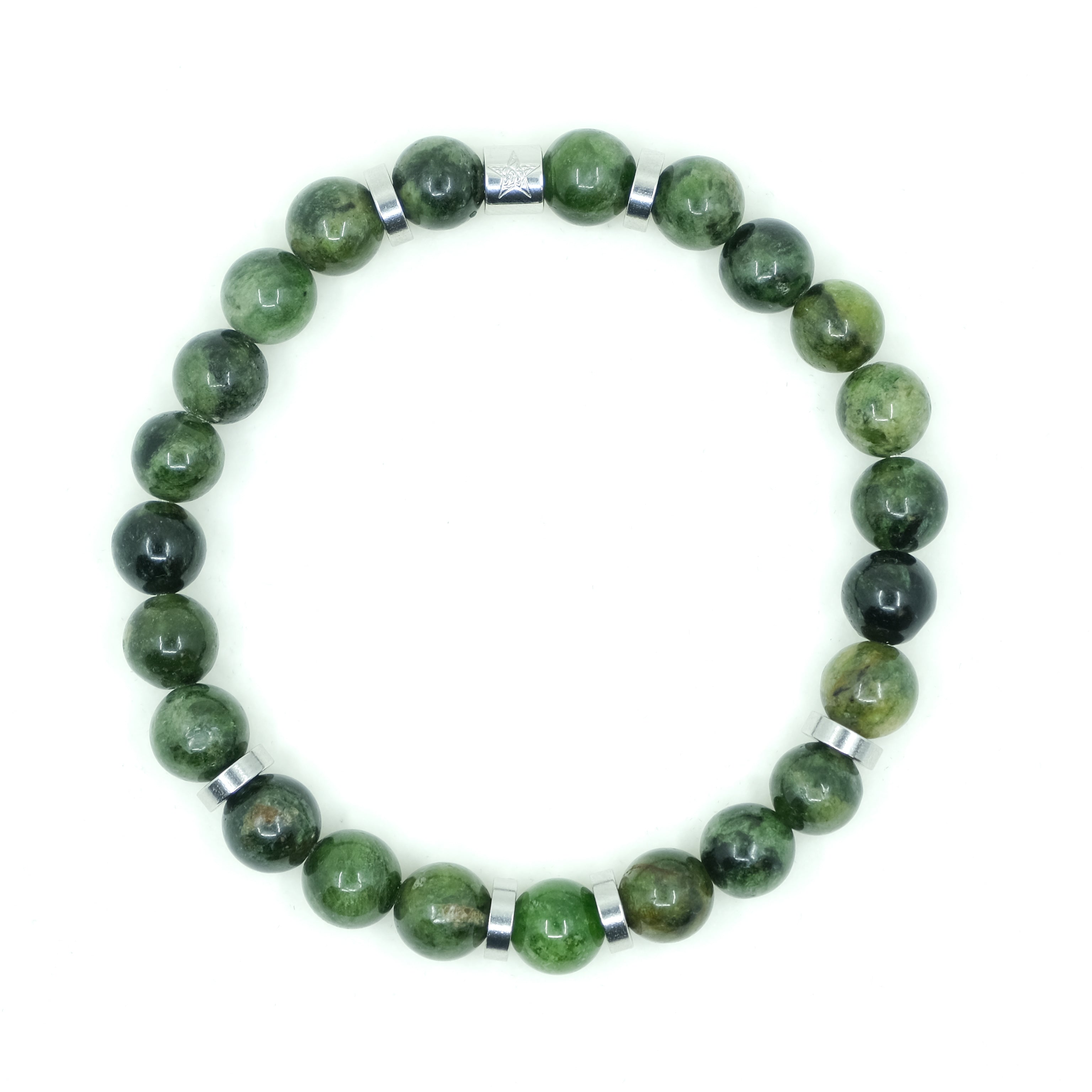Diopside gemstone bracelet with stainless steel accessories from above