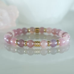 6mm lavender rose quartz gemstone bracelet with gold plated accents