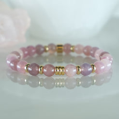 6mm lavender rose quartz gemstone bracelet with gold plated accents