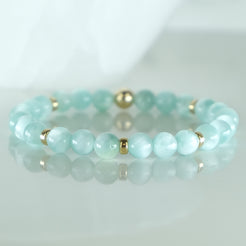 6mm green moonstone gemstone beaded bracelet with gold filled accents