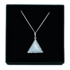 A Moonstone gemstone triangle pendant in a jewellery box