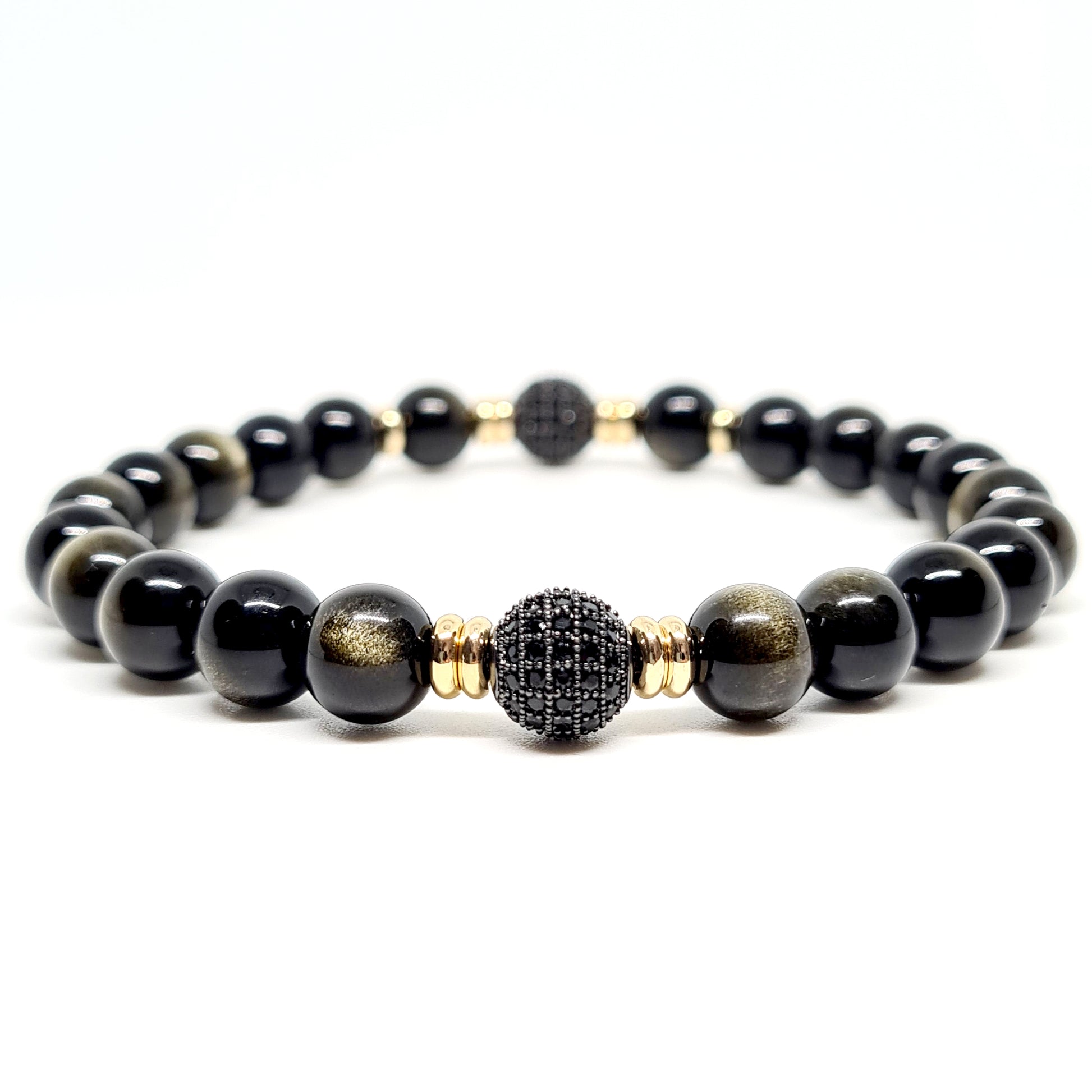 Golden Obsidian with a black Qubix Zirconia with 18ct gold plated accessories