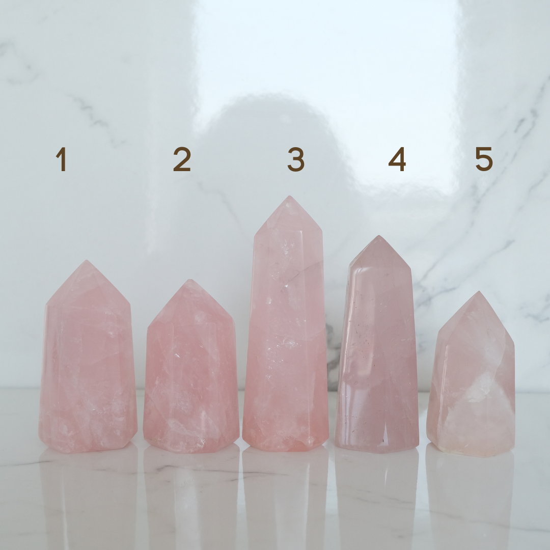 Rose quartz crystal towers