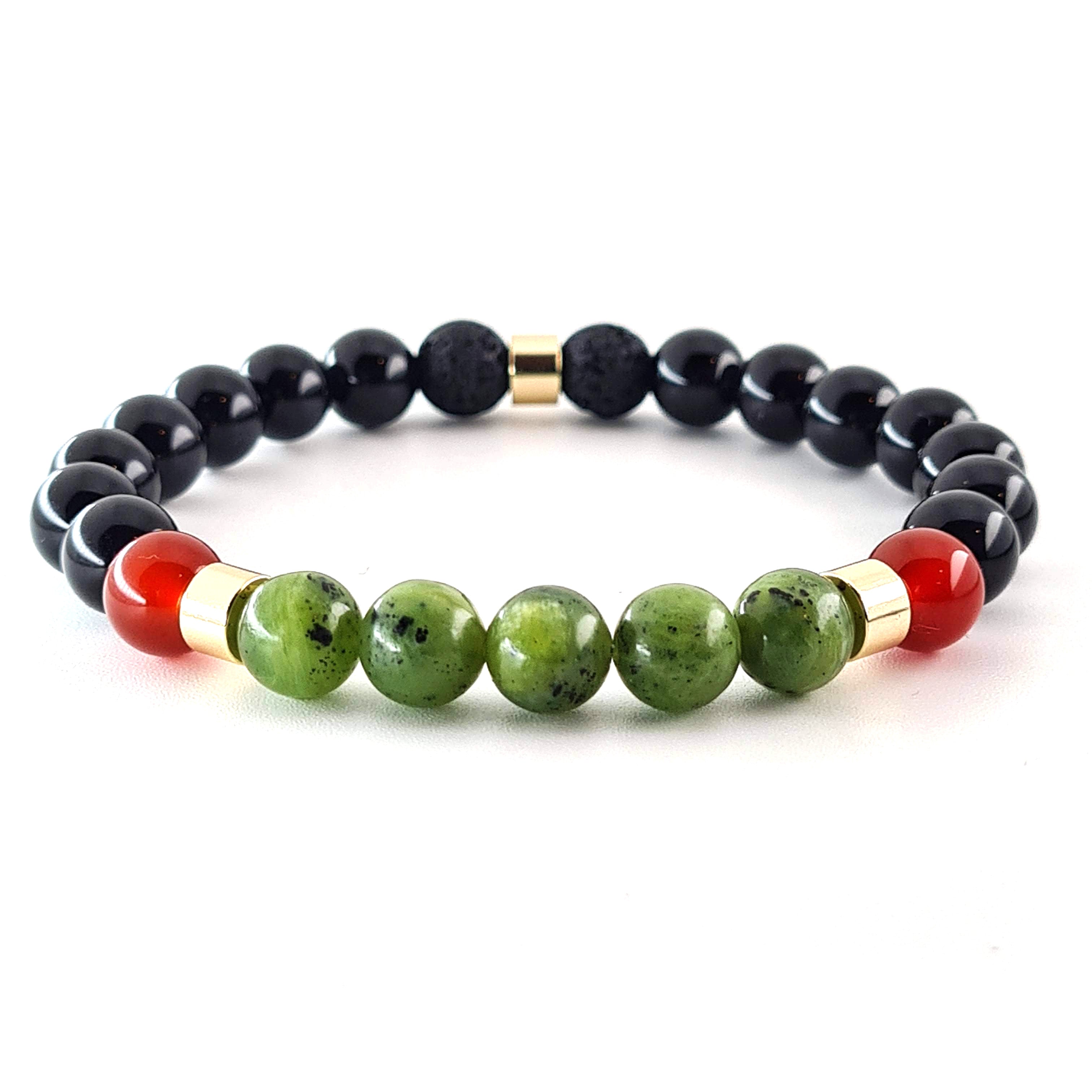 JADE CARNELIAN ONYX AND LAVA STONE ENERGY GEMSTONE BRACELET