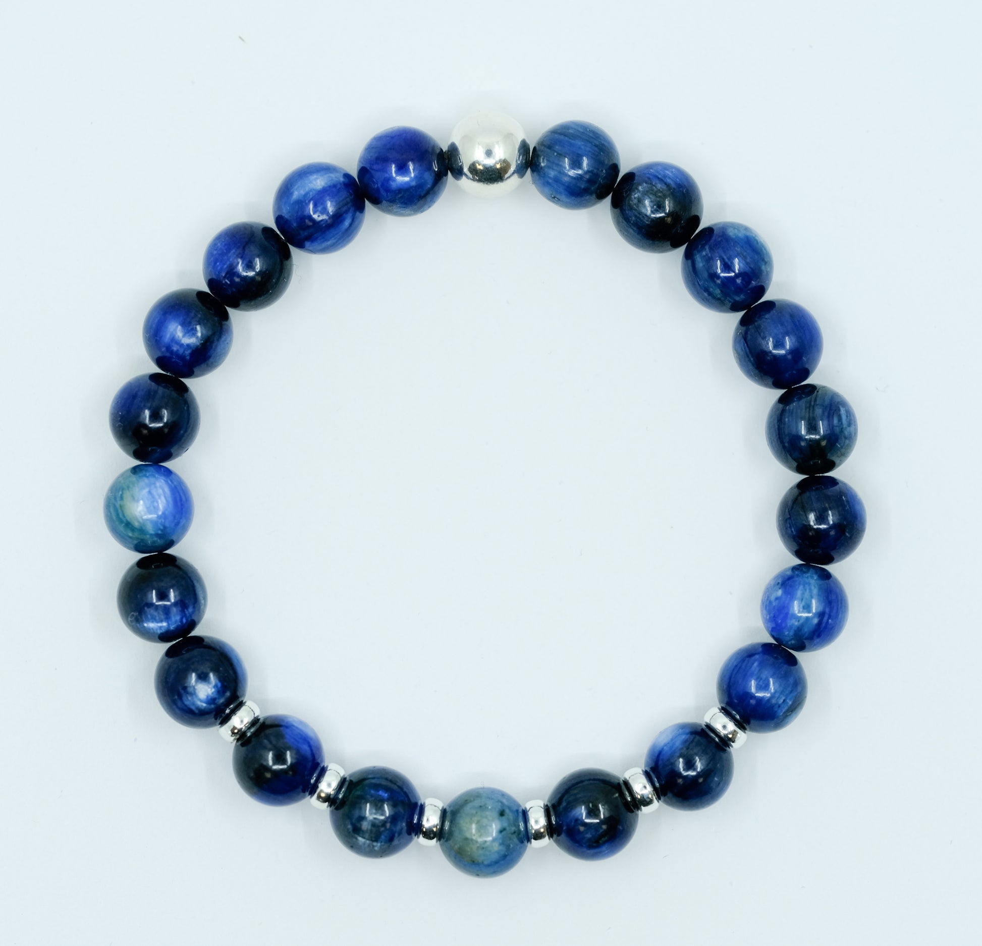 Kyanite gemstone bracelet with Silver accents from above