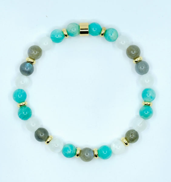 MOONSTONE LABRADORITE & AMAZONITE ENERGY GEMSTONE BRACELET