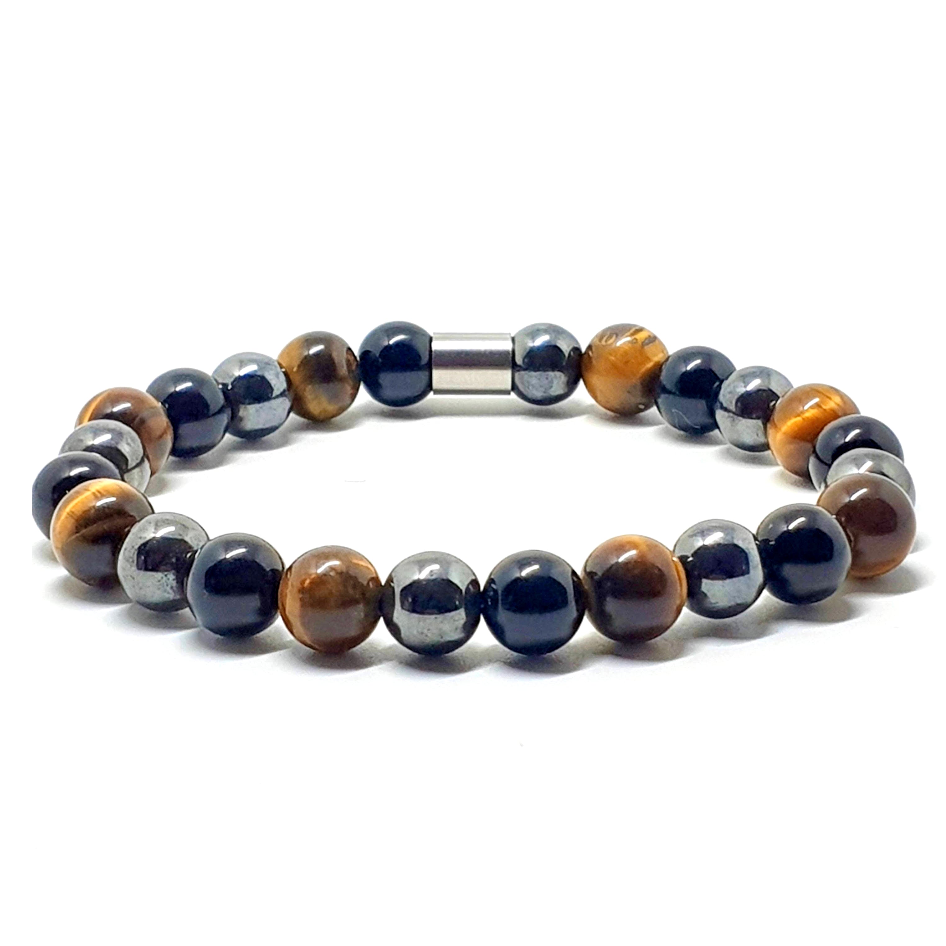 Hematite, Onyx and Tigers Eye with a stainless steel accessory