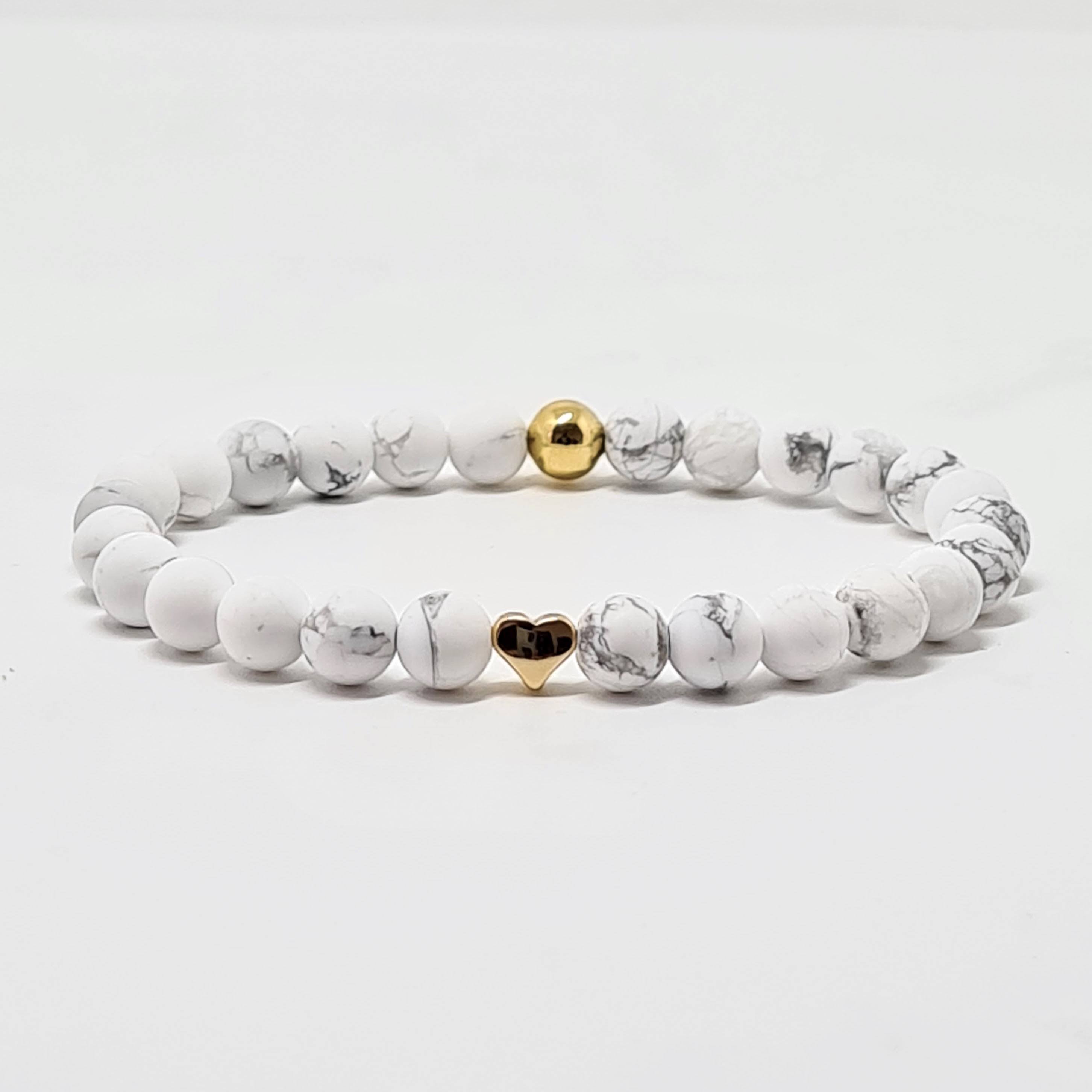 Howlite Energy Gemstone Bracelet with Gold Love Heart