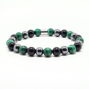 MALACHITE HEMATITE AND ONYX ENERGY GEMSTONE BRACELET