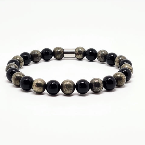 ESSENTIAL ONYX AND PYRITE ENERGY GEMSTONE BRACELET
