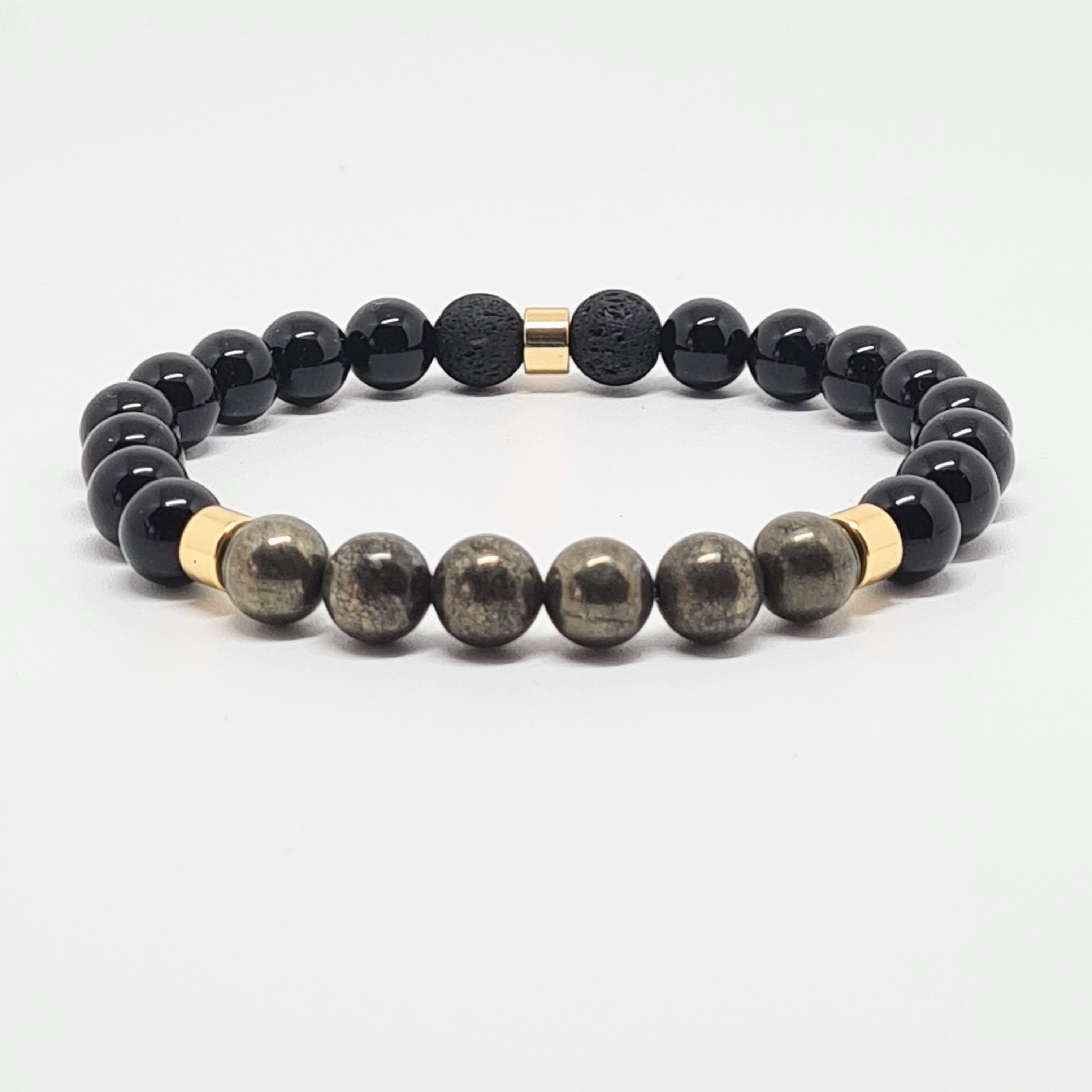 Onyx, Pyrite and Lava Stone Energy Gemstone Bracelet