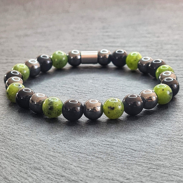 JADE HEMATITE AND ONYX ENERGY GEMSTONE BRACELET