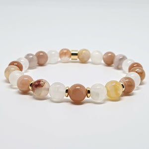 FLOWER BLOSSOM AGATE, SUNSTONE AND MOONSTONE ENERGY BRACELET