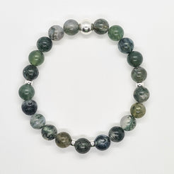 Moss Agate Bracelet from above with 925 silver accessories