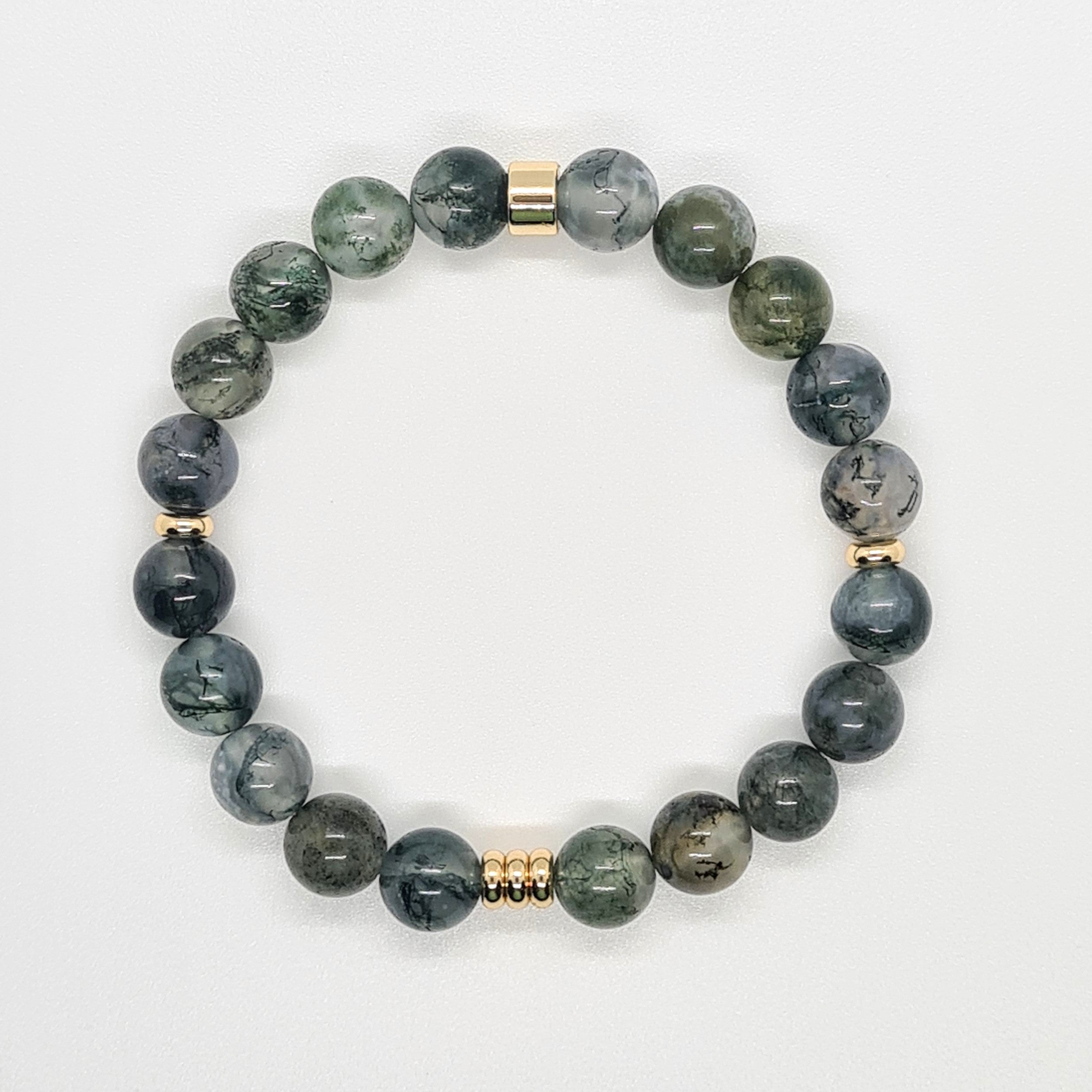 Moss agate with gold plated accessories from above