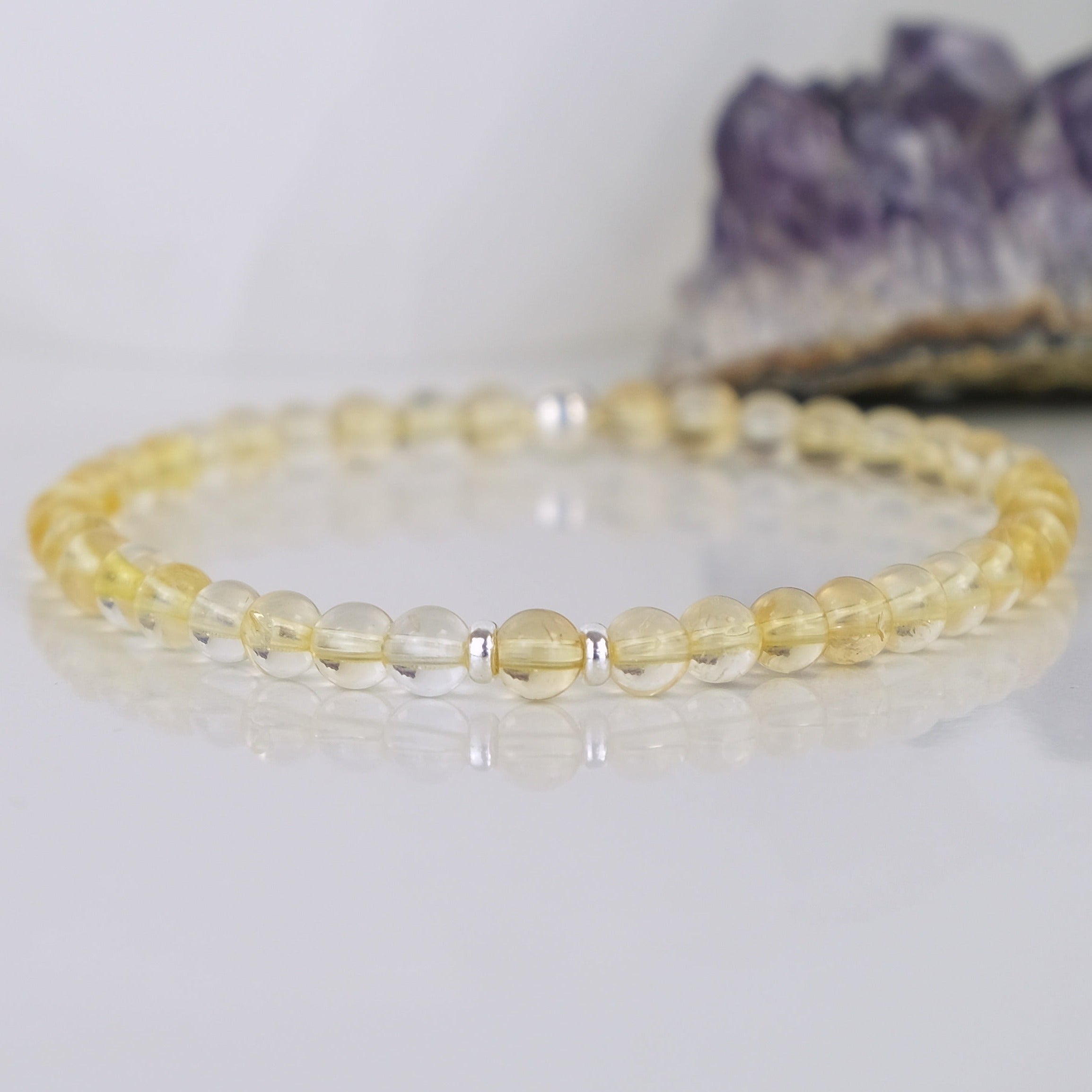 4mm Citrine energy gemstone bracelet with silver accessories