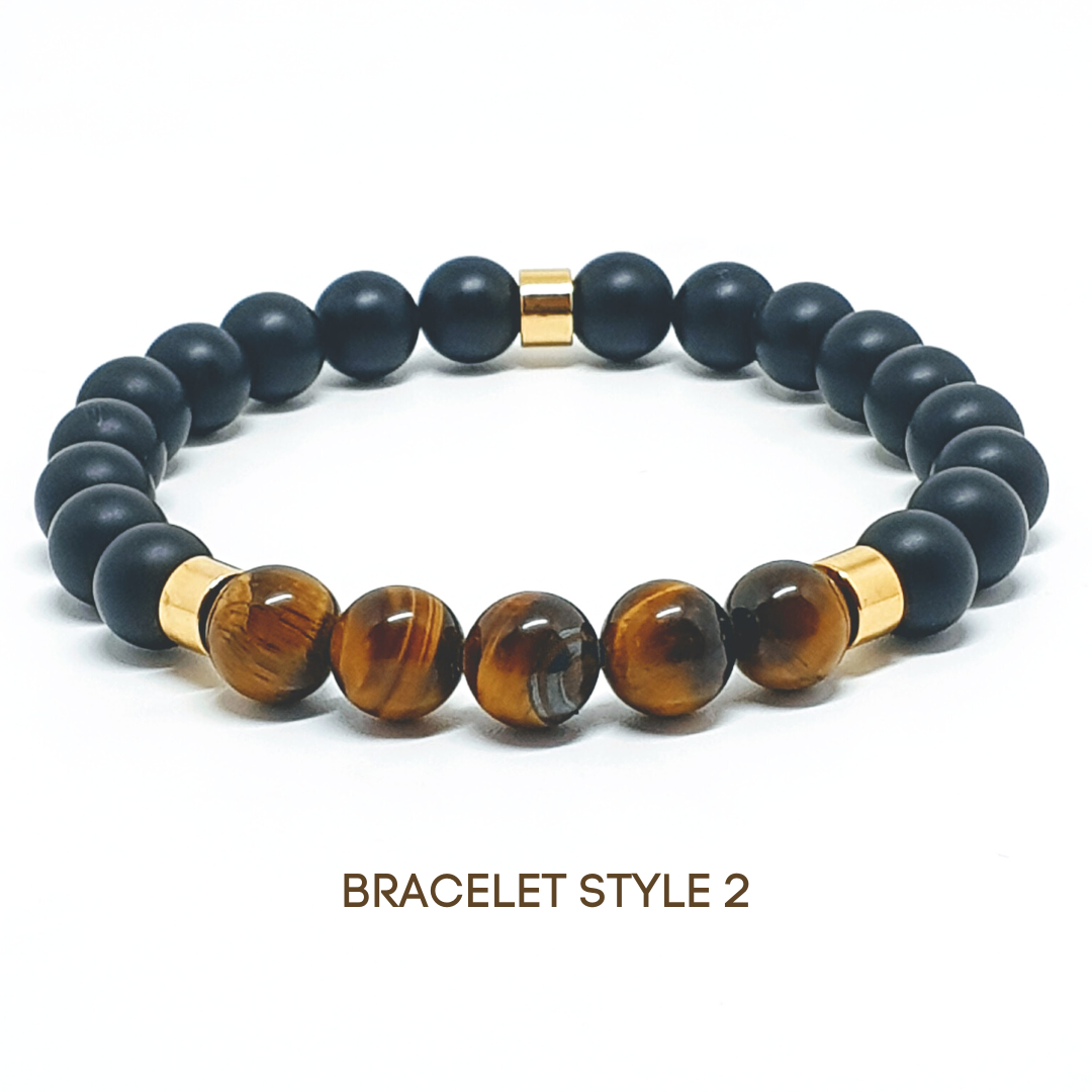 Tiger Eye and Onyx couples energy bracelet set bracelet style 2 with Tiger Eye front feature beads
