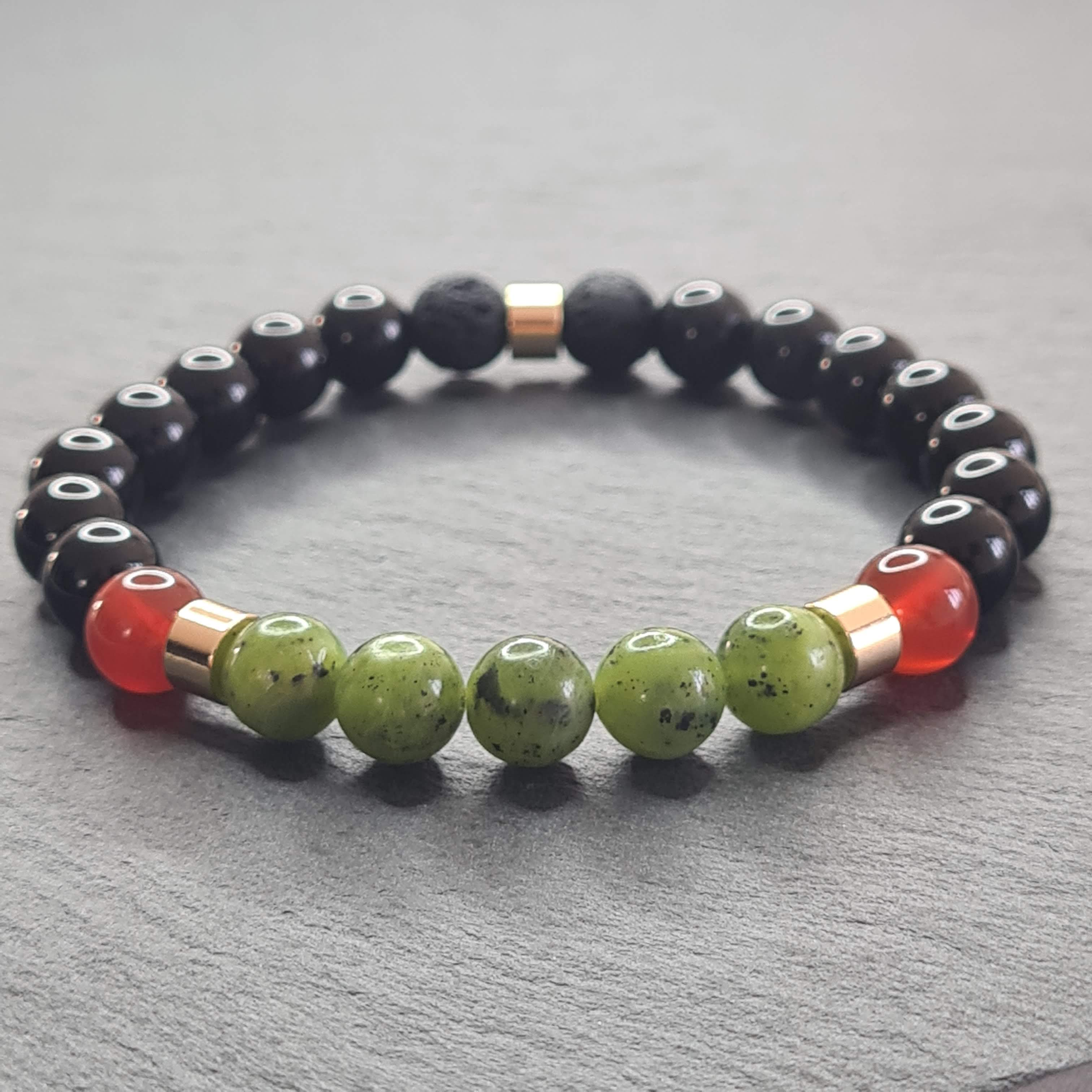 Jade, Carnelian, Onyx and Lava Stone Energy Gemstone Bracelet