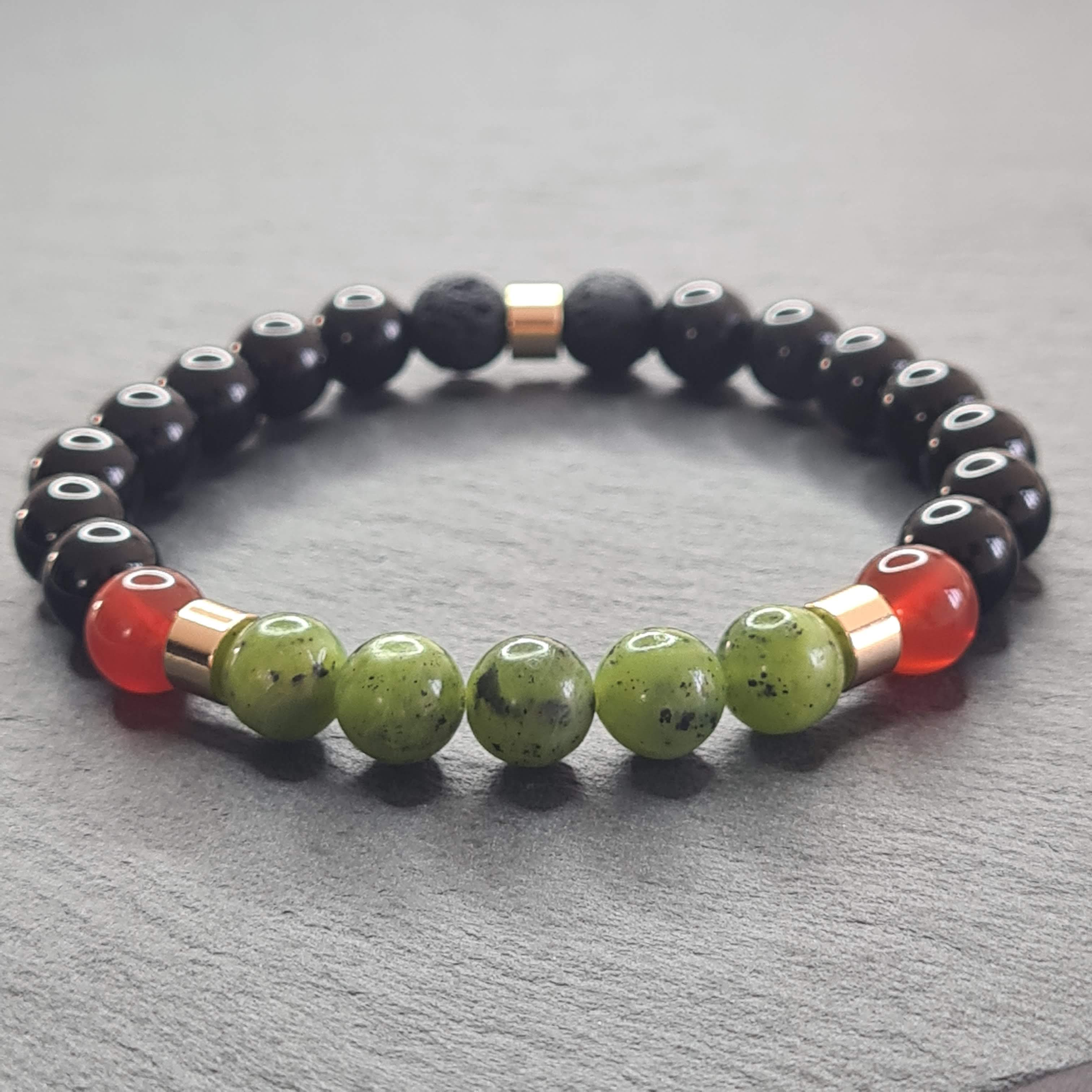 JADE CARNELIAN ONYX AND LAVA STONE ENERGY GEMSTONE BRACELET