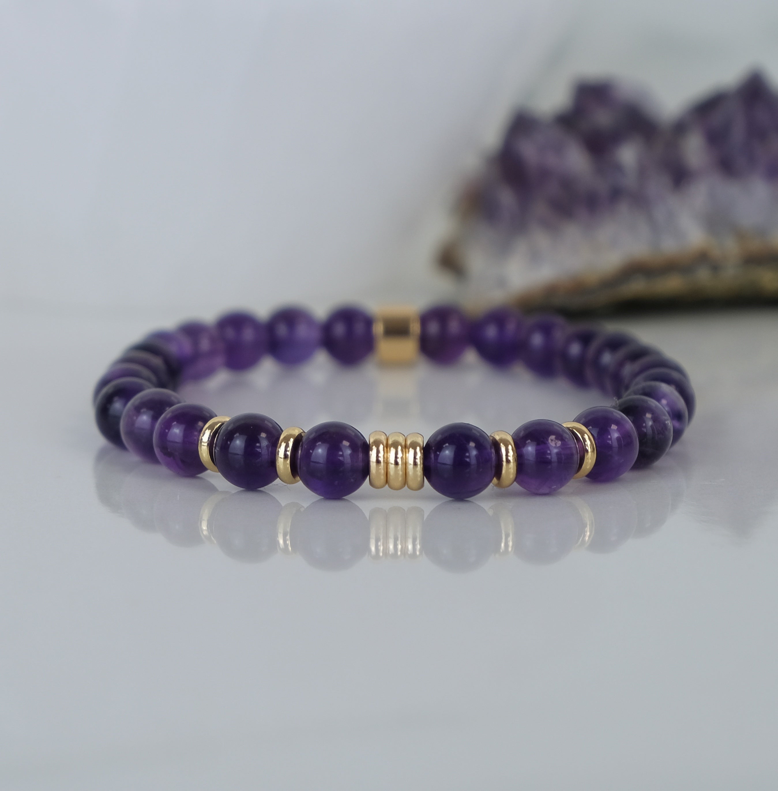 6mm Amethyst Bracelet with 18ct gold plated accessories