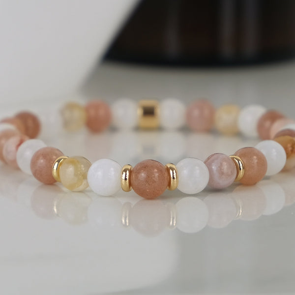 FLOWER BLOSSOM AGATE, SUNSTONE AND MOONSTONE ENERGY BRACELET