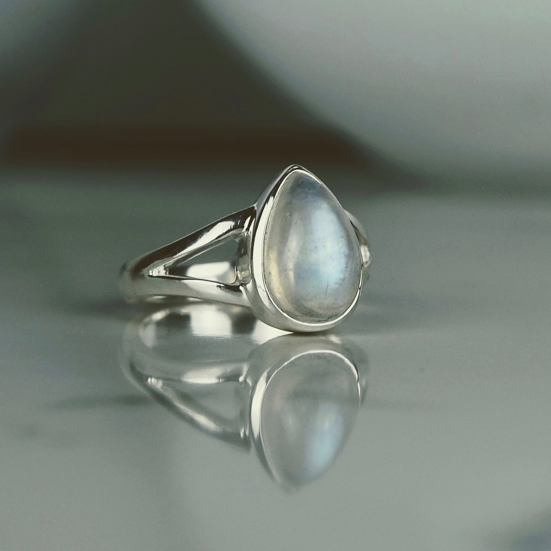Rainbow Moonstone Teardrop Gemstone Ring Sample Sale