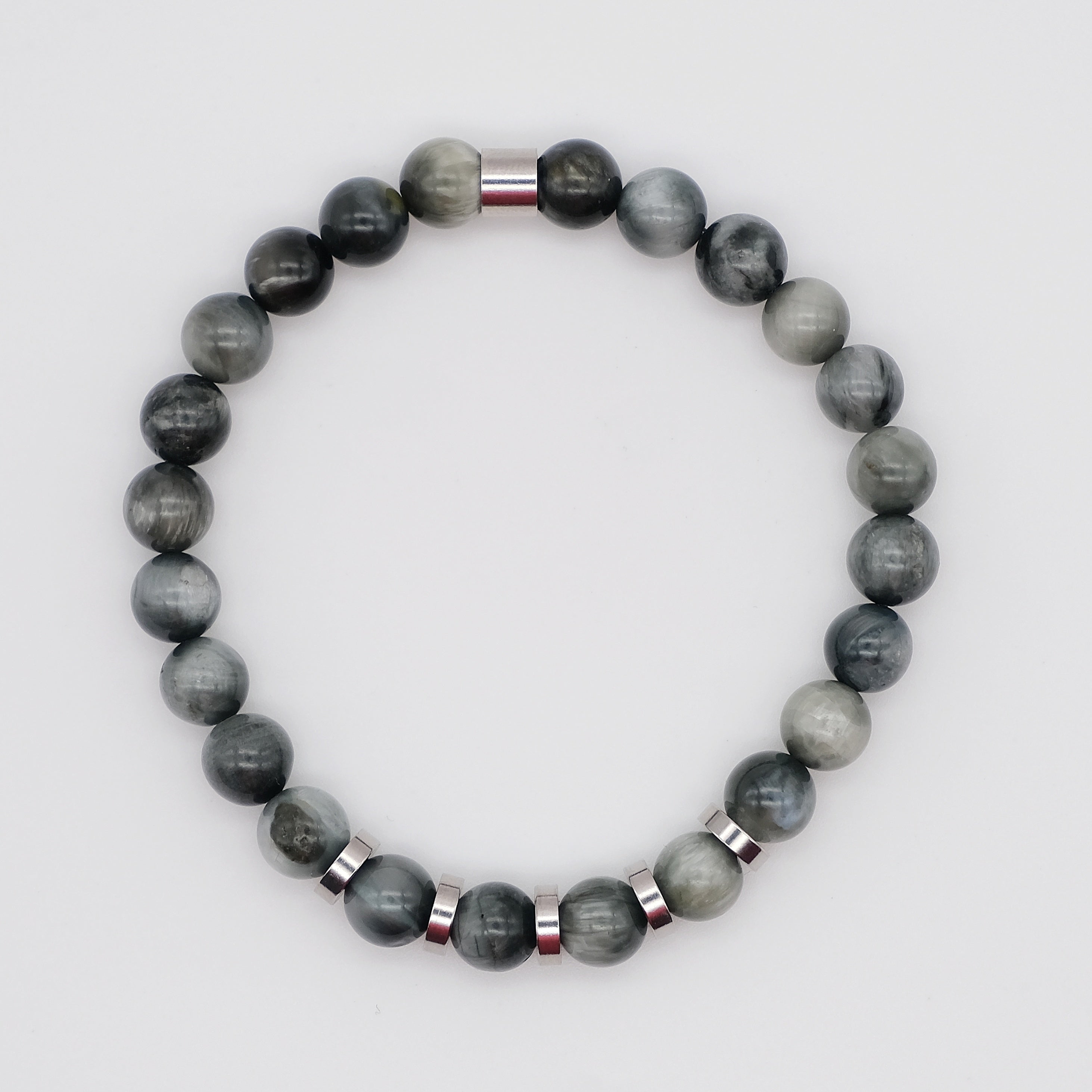 Eagle eye gemstone bracelet with steel accessories from above