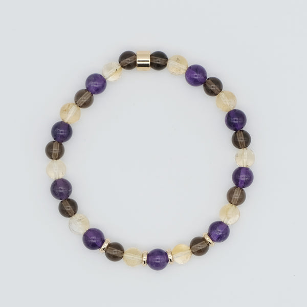 6MM AMETHYST, CITRINE & SMOKY QUARTZ ENERGY GEMSTONE BRACELET